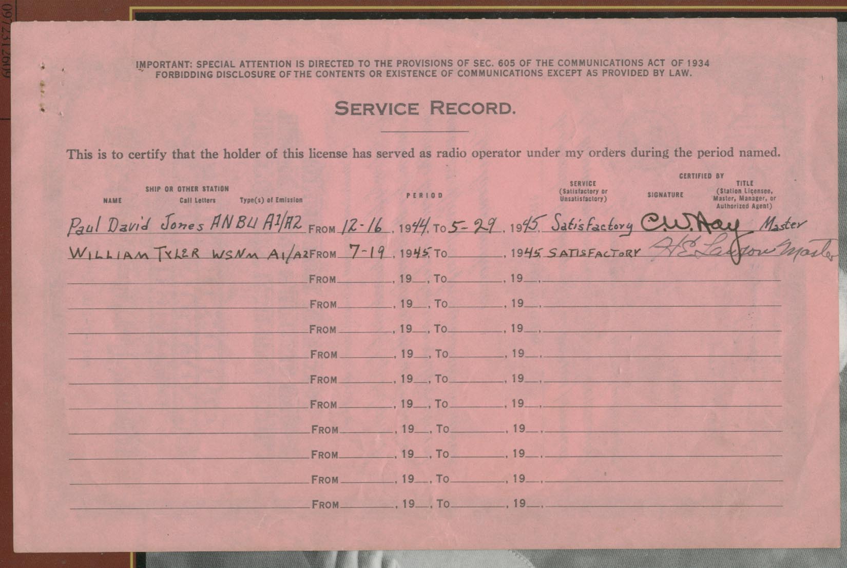 Radio Telegraph Operator License